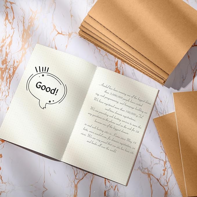 100 Pcs Kraft Notebook Journals 5.5 Inch x 8.3 Inch A5 Journal Softcover Notebooks Bulk for Kids Student Writing Sketch Office Notepad with 60 Pages 32 Sheets (Brown, Dot)-DeskLoop Office