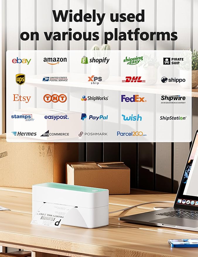 Phomemo Bluetooth Thermal Shipping Label Printer, 241BT Wireless Thermal Label Printer for Shipping Packages, Inkless Thermal Shipping Label Printer, Compatible with iPhone, Android, Green-DeskLoop Office