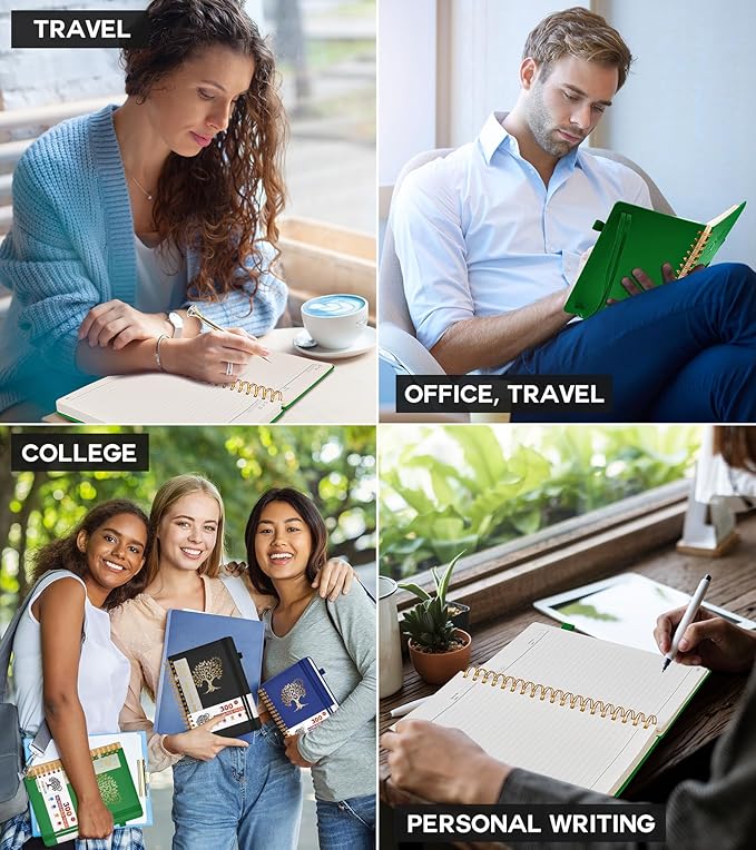 Large Spiral Notebook Journal for Women Men - 300 Numbered Lined Pages, College Ruled,B5 Hardcover Spiral Bound Notebook for School, Work, Note Taking, Writing, Leather Spiral Journal 7"x10"-DeskLoop Office