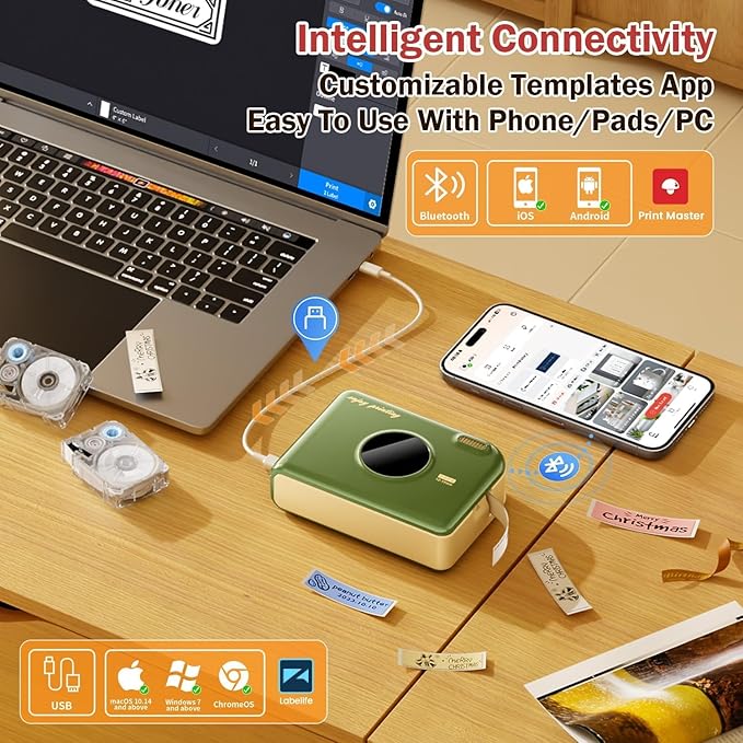 Phomemo A30 Label Maker Machine, Bluetooth Wireless Portable Small Label Printer, Waterproof Label Mini Sticker Maker for Home School, Cloth Name Tag, Ribbon Printer Machine for Gift Wrapping-DeskLoop Office