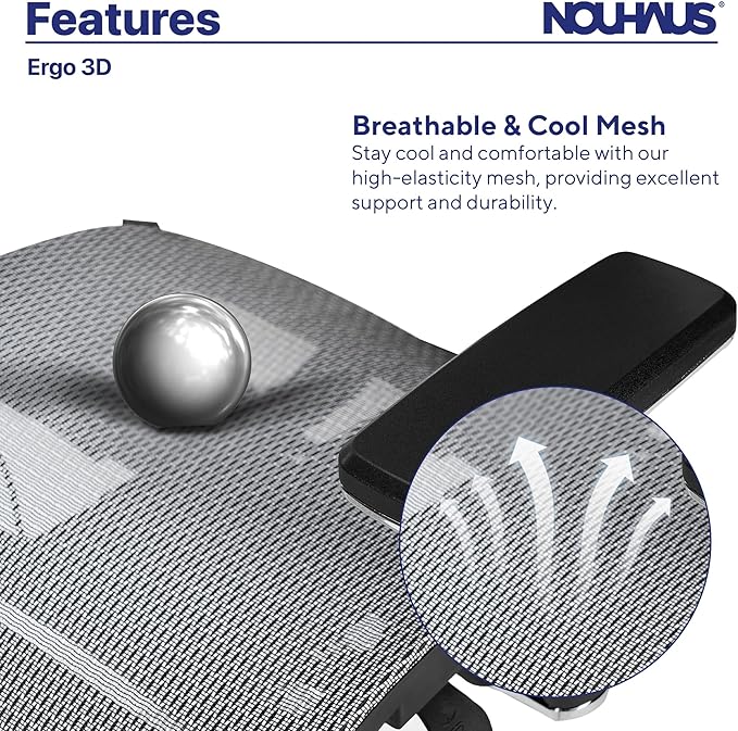 Nouhaus Ergo3D Ergonomic Office Chair Lumbar Support Mesh Office Chair with 4D Adjustable Armrest, Adjustable Headrest and Wheels, Mesh High Back Home Office Desk Chairs (Grey)-DeskLoop Office