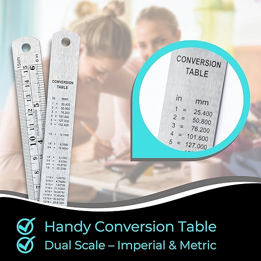 6 Inch Metal Ruler Bulk Set - 10-Pack of Compact 6 Inch / 15cm Stainless Steel Rulers - Precise Edge-Starting Imperial & Metric Measurements - Essential for Classrooms, Workshops, and Offices-DeskLoop Office