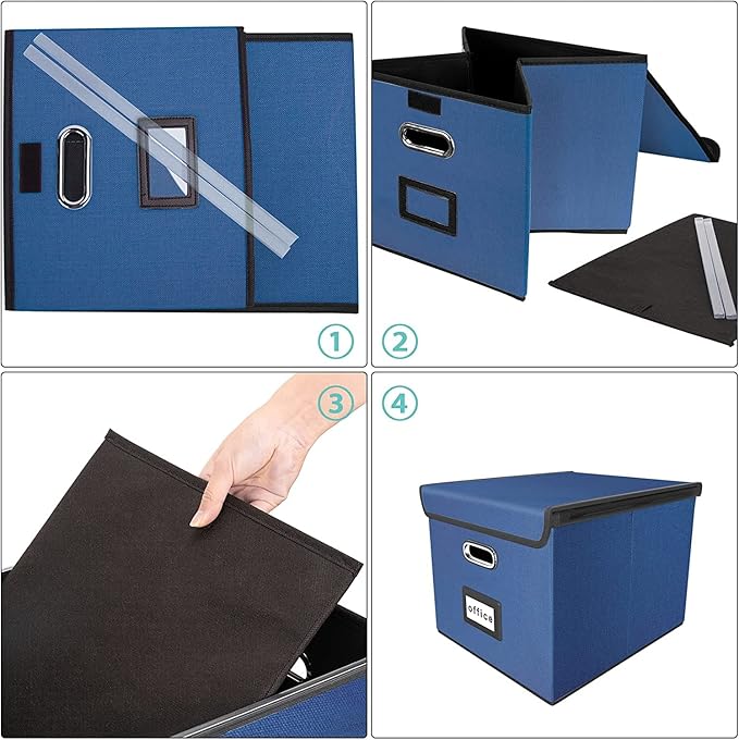 Huolewa Decorative File Organizer Boxes Office Document Storage with Lids, Portable Collapsible Linen Hanging Filing & Storage Boxes for Office/Decor/Home (Royal Blue) -14.9 x 12.7 x 10.8 inch -2 Pack-DeskLoop Office
