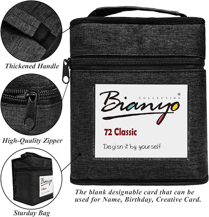 Bianyo 72 Colors Alcohol Markers Set, Dual Tip Art Markers with Bullet & Chisel Tips, Black Case with Customizable Card – Ideal for Coloring, Drawing, and Sketching as Thanksgiving & Christmas Gifts-DeskLoop Office