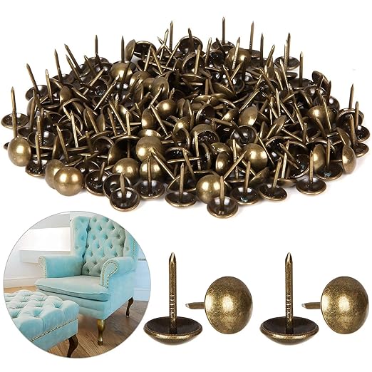 500Pcs Decorative Upholstery Tacks, 7/16” Antique Furniture Nails Pins, Brass Finish Metal Thumb Tack Stud Push Pins for Sofa Chair Bed Headboard, Upholstery Pin Assortment Kit for Furniture Décor-DeskLoop Office