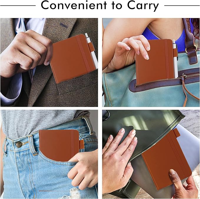 feela 15 Pack Pocket Small Notebooks Bulk, Mini Cute Notepads Hardcover College Ruled Lined Journals with Pen Holder for School Business Memos, with 15 Black Pens, 3.5”x 5.5”, A6, Brown-DeskLoop Office