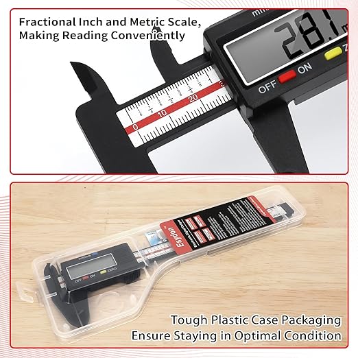 Digital Caliper, Esydon Upgraded Calipers 6 inch, Measuring Tool, Electronic Ruler, with Large LCD Screen, Auto-Off Feature, Inch and Millimeter Conversion, Plastic Case, Perfect for Household, DIY-DeskLoop Office