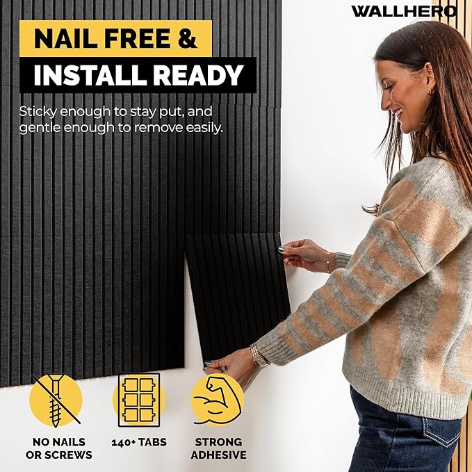 Large Bulletin Board, Tack Board, 59"x36" | 15 Pack | Wall Pin Board, Cork Board Alternative for Walls, Tablero de Corcho para Pared, Cord Board for Wall (Black Slats)-DeskLoop Office