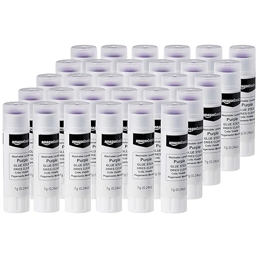 Amazon Basics Purple Washable School Glue Sticks, Dries Clear, 0.24-oz Stick, 30-Pack-DeskLoop Office