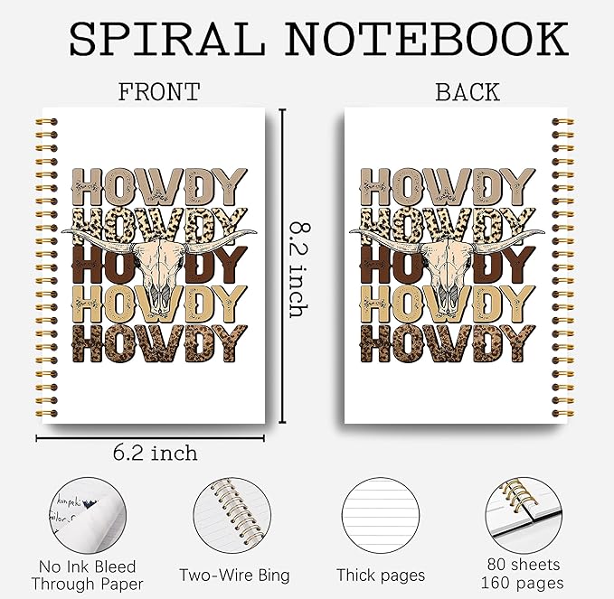 Howdy Western Notebook Journal 164 Pages - Western Gifts for Women Cowboy Cowgirl, Western Cool Notebook, College School Supplies, 5.5×8.3 Notebook Spiral Bound-DeskLoop Office