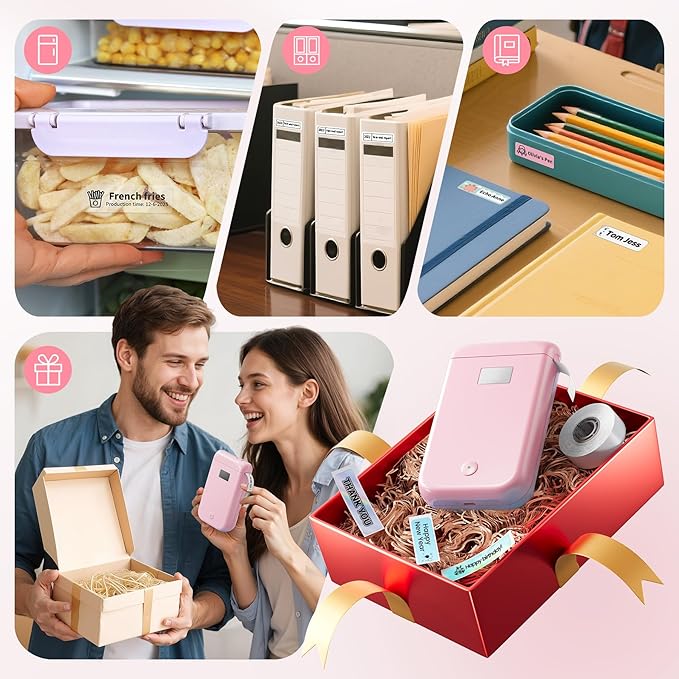 Label Maker Machine with Tape, Label Makers with Multiple Templates, Mini Label Maker Widely Used in Home Office School Organization, Bluetooth Label Printer Easy to Use for Small Labels, Pink-DeskLoop Office