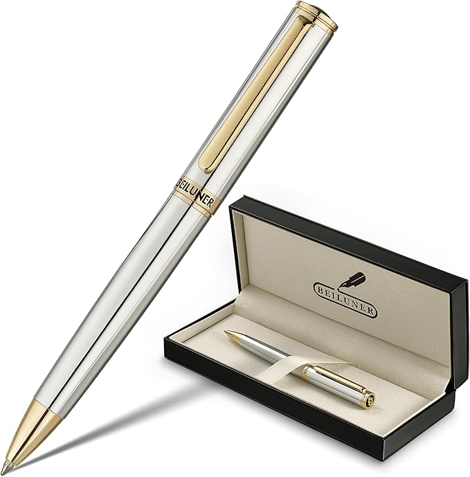 BEILUNER Silver Gold Gel Pen - Luxury Featuring sophisticated chrome finishes, with 24K Gold Accents, Best Pen Gift Set for Men & Women, Business Signature, Executive, Office Retractable Pens-DeskLoop Office