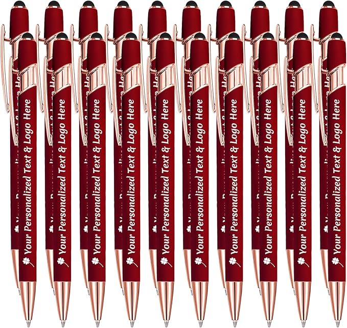 STREADVE Personalized Custom Pens 20 Engraved Writing Pen with Name Logo, Customized Promotional Items Stylus Pen Gifts for Communion Wedding Men Women Realtor Business, Deep Red-DeskLoop Office