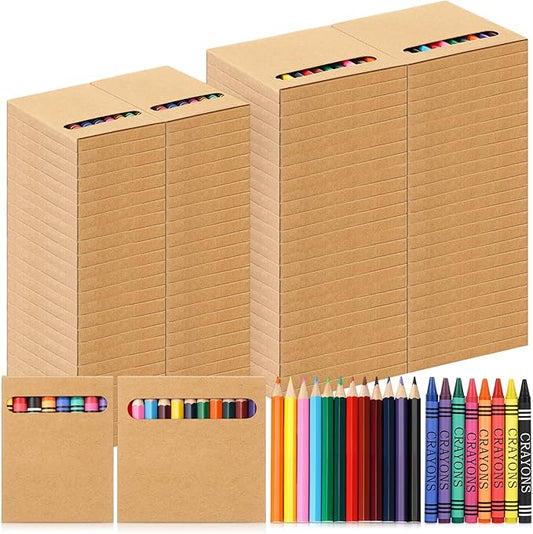 100 Sets Bulk Back to School Supplies, Colored Pencils Pre-Sharpened and Crayons Holiday Bundle in Box Mini Pencils Crayons Bulk Classroom Teacher Supplies, Cute Back to School Gifts-DeskLoop Office