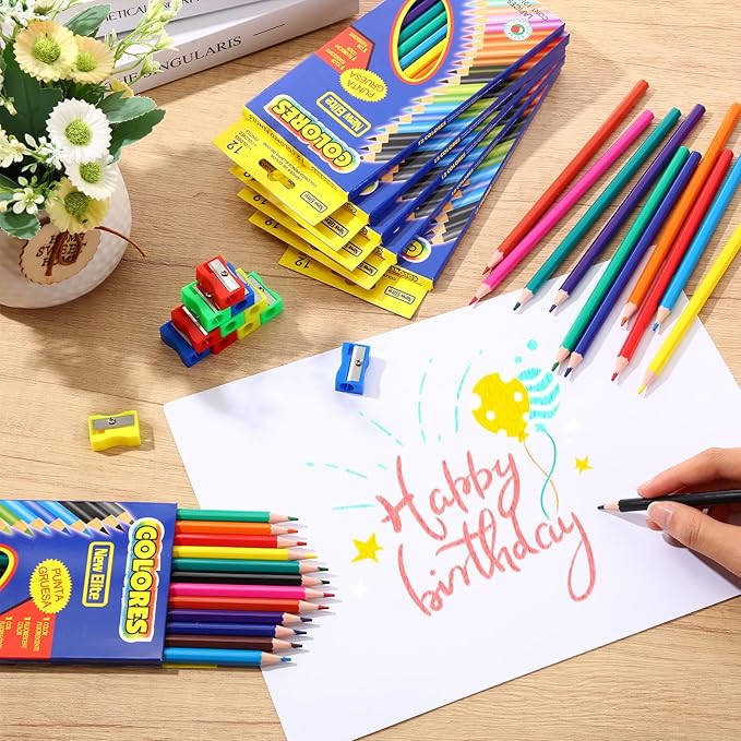 600 Count Colored Pencils Bulk, 12 Assorted Colors, 50 Packs Pre-sharpened Colored Pencils Back to School Supplies Aesthetic Kit for Kindergarten Preschool, with 24 Pcs Sharpeners-DeskLoop Office