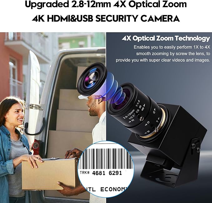 ELP 4K USB HDMI Camera Manual Zoom Webcam - Variable Focus H.264 Telescope USB Security Mini Close-up for Computer - 8mp IMX415 Industrial CCTV (2.8-12mm 4X Zoom Lens)-DeskLoop Office