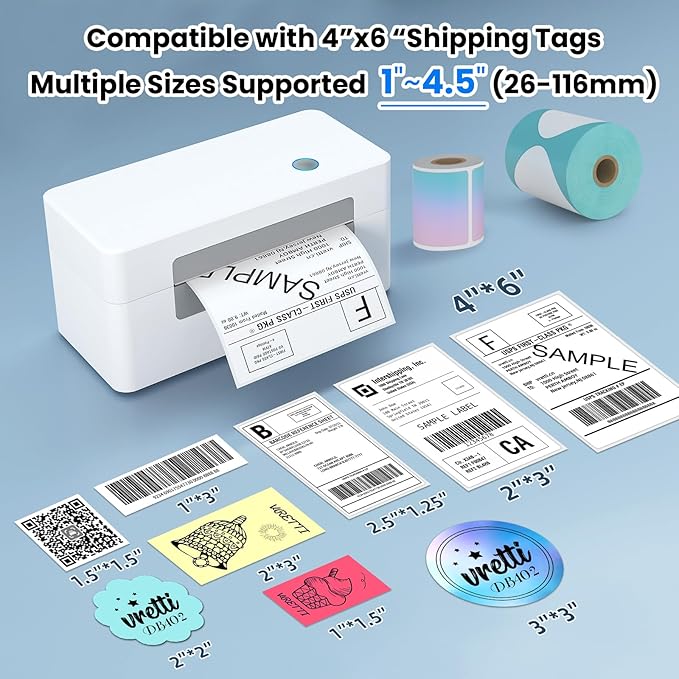 vretti USB Shipping Label Printer - 4x6 Thermal Label Printer for Small Business, Compatible with Windows,Mac,Linux and ChromeOS, Supports Barcodes, Shipping Labels, Mailing Labels, Etc.-DeskLoop Office