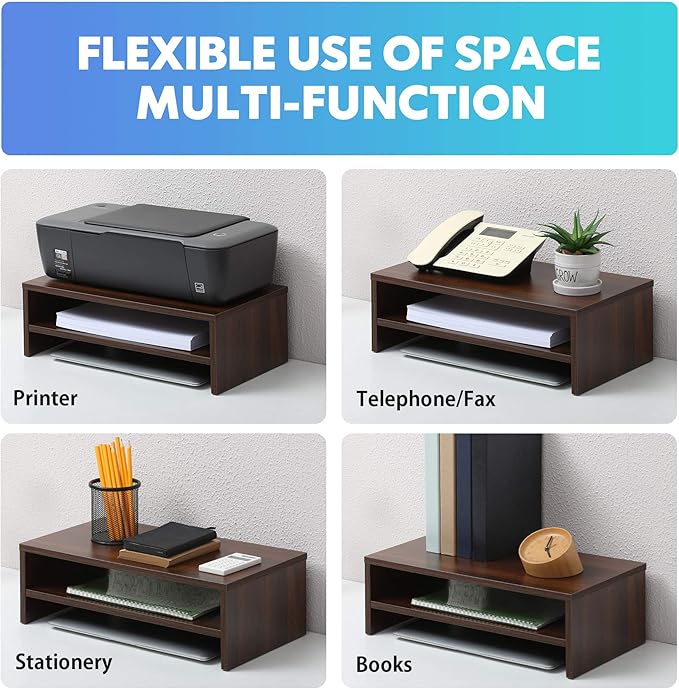 FITUEYES Monitor Stand - 2 Tier Computer Monitor Riser Shelf, Wood Desktop Stand for Laptop Computer Screen, Desk Organization, Office Supplies-DeskLoop Office