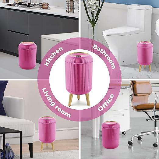 Pukomc Smart Sensor Wastebasket, Convenient and Hygienic Easy to Use, Technology Sensor Waterproof Wastebasket Plastic Trash can for Kitchen, Bathroom, Bedroom, Living Room, Office and Outdoor Pink-DeskLoop Office