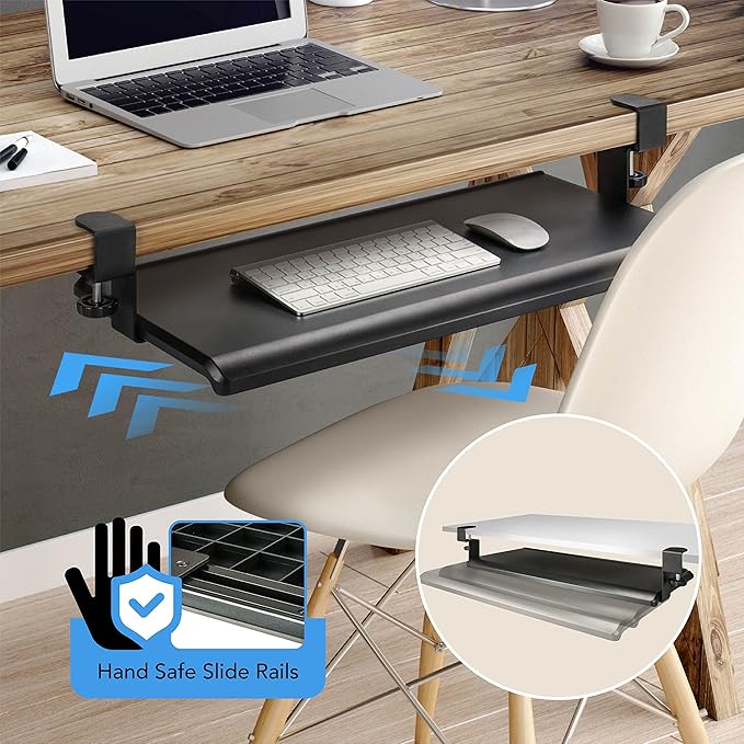 EHO Clamp-On Retractable Adjustable Keyboard Tray, Under Desk Ergonomic Keyboard Tray - Easy Tool-Free Install - Large Surface 27.5" (31.8" Including Clamps) x 12.5" Home & Office-DeskLoop Office