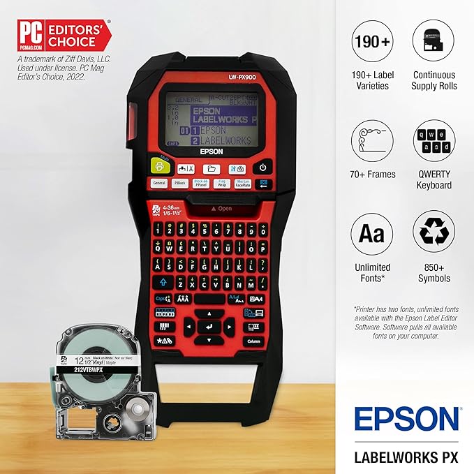 LABELWORKS Epson LW-PX900PCD Industrial Label Maker Kit - Complete Kit with Accessories, Compatible with All Epson PX Tape Types, Portable Handheld Label Printer-DeskLoop Office
