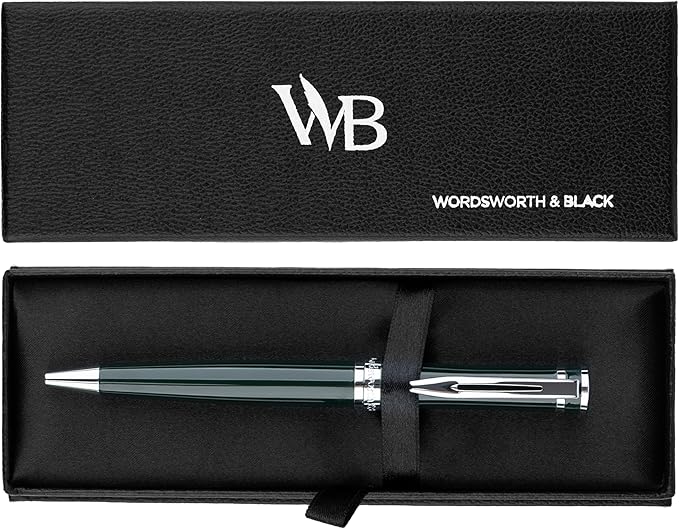 Wordsworth and Black Ballpoint Pen Green Lacquer- Stunning Luxury Pen Chrome Finish, Ink Refill, Best Gift Set for Men & Women, Refillable, Elegant, Nice Pens, Fine Point-DeskLoop Office