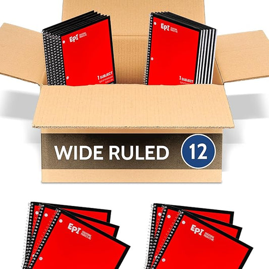 EPI Spiral Notebook | Wide - 70 Sheets, Durable Spiral Binding | 10.5 x 8 in | Classroom Supplies | School, Office, Note Taking, Journaling - 12 Pack-DeskLoop Office