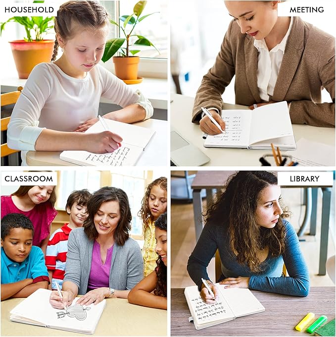 feela College Ruled Notebooks, 24 Pack Business Notebook Hardcover Lined Writing Journal with Pen Holder for Men Women Note Taking, with 24 Black Pens, 120 GSM, 5.1”x8.3”, A5, White-DeskLoop Office