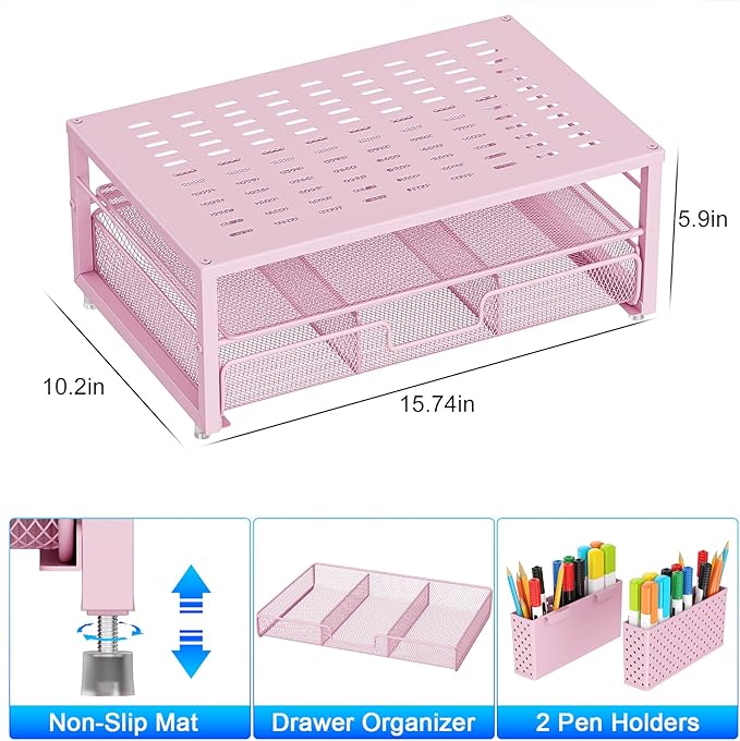 gianotter Desk Organizers and Accessories, Monitor Stand with Drawer and 2 Pen Holder, Desktop Organizer Suitable for Offices and Dormitories (Pink)-DeskLoop Office