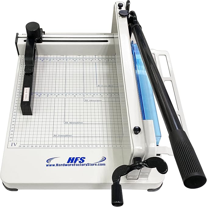 HFS(R) Heavy Duty Guillotine Paper Cutter Bundle - A4, 12'' Blade, 400 Sheet Capacity, Solid Steel Construction with Replacement Cutting Stick-DeskLoop Office