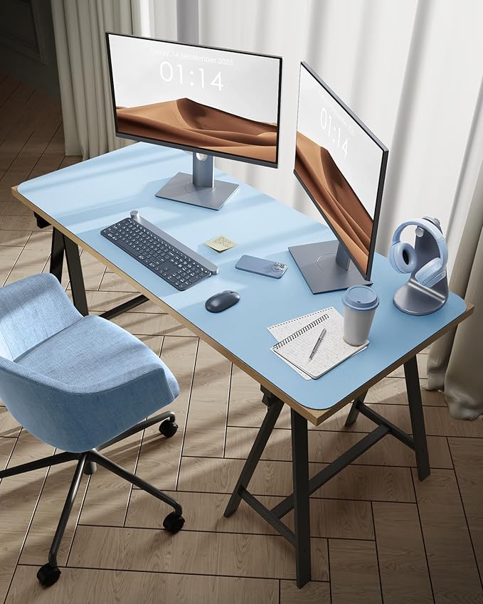 YSAGi Leather Desk Protector, Office Mat, Large Mouse Mat, Non-Slip PU Leather Blotter, Laptop Pad, Waterproof Writing Pad for Office and Home (Baby Blue, 47.2" x 23.6")-DeskLoop Office