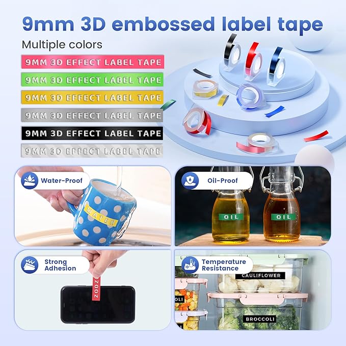 Embossing Label Maker ,Vintage Embossed Label Maker Machine with Tapes,Manual Retro Labeler ,Old School Embosser with 3 Rolls 9mm 3D Embossing Tapes for Home Marking Office Kids DIY Crafting - Blue-DeskLoop Office