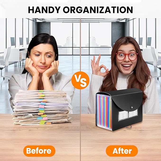 Sooez 24 Pockets Expanding File Folder with Blank Labels, According File Organizer with Expandable Cover, Desktop Accordion Folders Letter A4 Paper Document Storage Organizer, Blue-DeskLoop Office