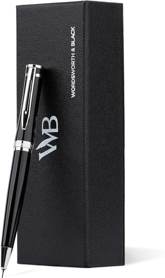 Wordsworth and Black Mechanical Pencil Graphite Lead- Stunning Luxury Metal Pencil, Black Lacquer Chrome Finish, 0.7mm Led, Best Gift Set for Men & Women, Professional Executive Office Pencils-DeskLoop Office