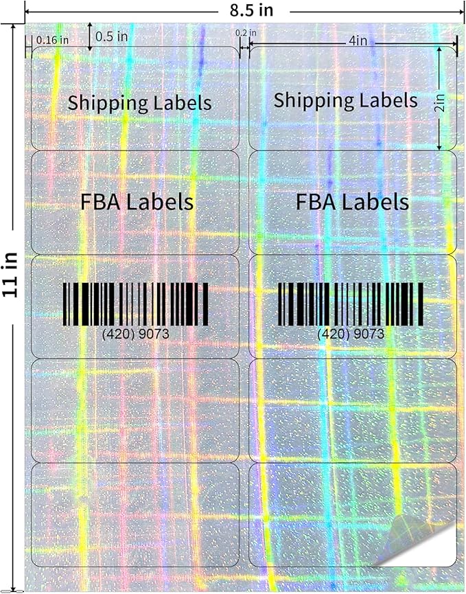 STARLIBOO Shipping Labels Stickers, 2"×4" Printable Holographic Mailing Labels for Laser/Inkjet Printing, Permanent Adhesive Sticker (Holographic Shiny)-DeskLoop Office