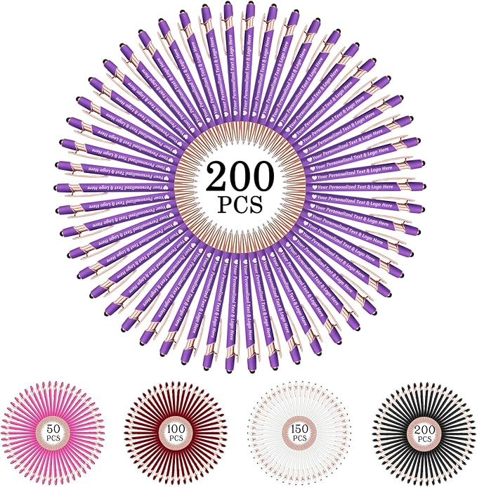 STREADVE 200 Personalized Custom Pens Engraved Writing Pen with Name Logo, Customized Promotional Items Stylus Pen Gifts for Women Realtor Birthday Wedding Business, Purple-DeskLoop Office