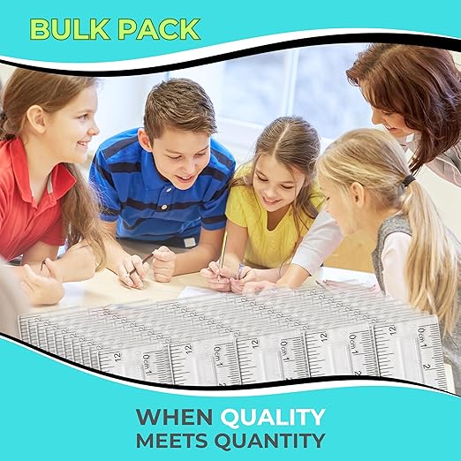 NOKKO Rulers Bulk for Classroom - Pack of 50 - Clear Plastic Ruler 12 Inch / 30 cm - Transparent School Ruler with Inches and Centimeters - Back to School Supplies for Kids, Students and Teachers-DeskLoop Office