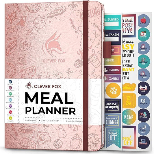 Clever Fox Weekly Meal Planner - Weekly & Daily Meal Prep Journal with Shopping and Grocery Lists for Menu Planning, Healthy Diet & Weight Loss Tracking, Lasts 1 Year, Undated, A5 - Rose Gold-DeskLoop Office