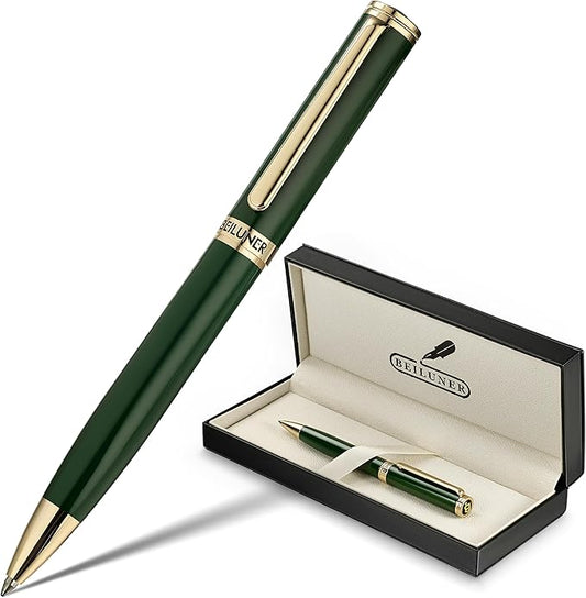 BEILUNER Luxury Gel Pen with 24K Gold Finish, Green Piano Lacquer, Luxury Grade Craftsmanship, Fancy Pen Gift Set for Men and Women, Graduation Gift, Executive, Office, Retractable, Nice Pen Set-DeskLoop Office