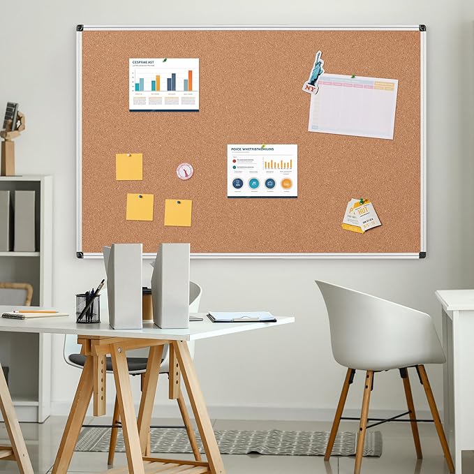 Board2by Extra Large Cork Bulletin Board 60" X 48", Silver Aluminum Framed 5'x4' Corkboard for Wall, Wall Mounted Notice Pin Board with 18 Push Pins for School, Home & Office-DeskLoop Office