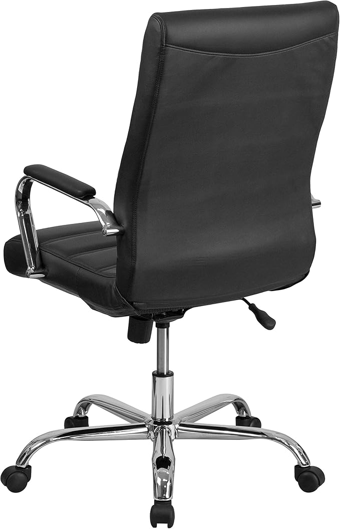 Flash Furniture Whitney High-Back Swivel LeatherSoft Desk Chair with Padded Seat and Armrests, Adjustable Height Padded Office Chair, Black/Chrome-DeskLoop Office