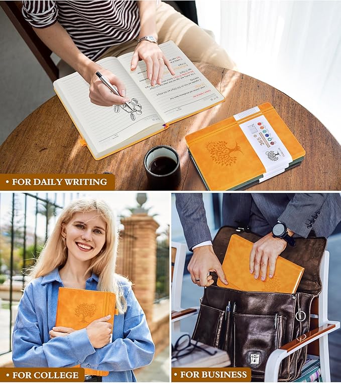 A4 Lined Journal Notebook,365 Page Large Leather Journals for Writing Women Men,Hardcover Notebook with 100Gsm Thick Pages for Travel,Work,School,College Ruled, Daily Diary (8.5" x 11.4")