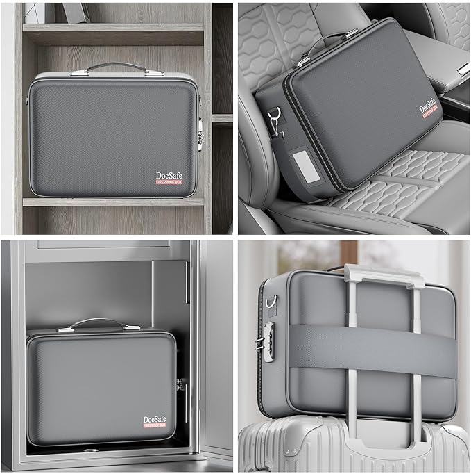 DocSafe Fireproof Document Box with Lock, Hard Case File Organizer with Accordion File Folder, Fireproof Water Resistant Safe Box Home Office Travel Storage for Important Documents Laptop Gray-DeskLoop Office