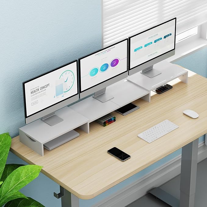 Triple Monitor Stand Riser, Extra Long Monitor Lift for 3 Monitors, Dual Monitor Stand with Length and Angle Adjustable-DeskLoop Office