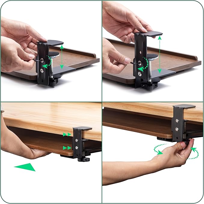 D'vine Dev Under Desk Keyboard Tray with Wrist Rest Bamboo Wood Keyboard Drawer with Full Size Mouse Pad, Walnut Color, KBT-2-DeskLoop Office