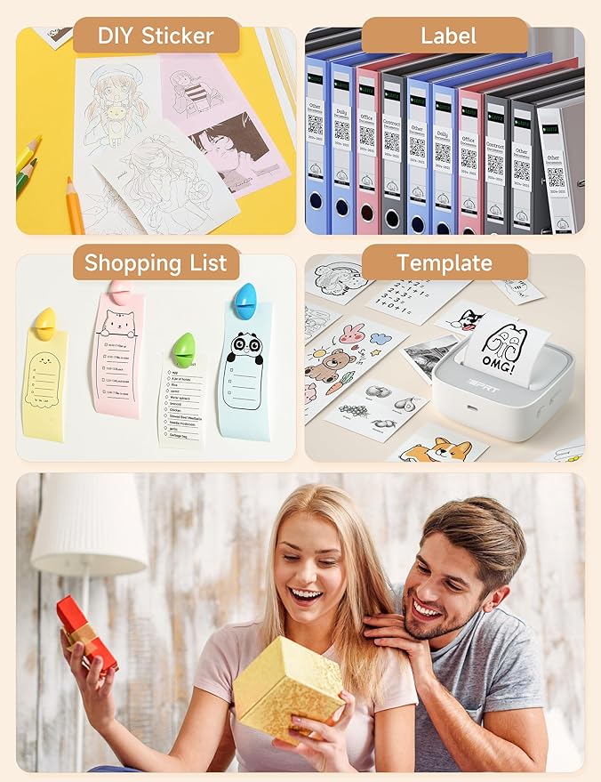 iDPRT Portable Sticker Maker Machine with 1 Roll Sticker Paper, Mini Printer Efficiently and Quickly, Thermal Printer for Study Notes, Pictures, DIY, Label, Free App with Multiple Templates, Grey-DeskLoop Office