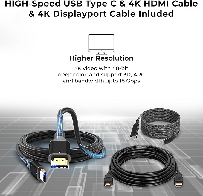 Dell D6000S Universal Dock Bundle with 130W Power Adapter – USB-C, Dual DisplayPort with 4K HDMI Cable + 4K DisplayPort Cable + USB-C Cable + Microfiber Cloth - Supports 4K Display (Renewed)-DeskLoop Office