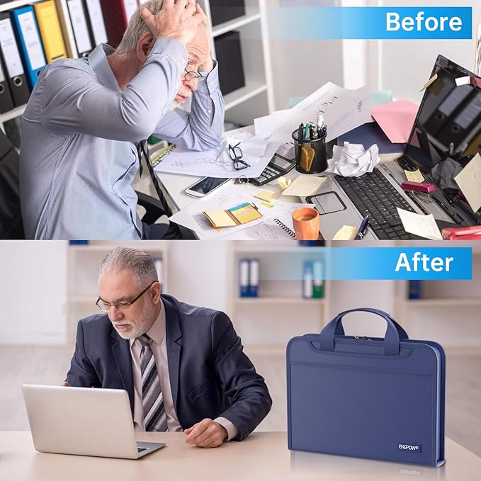 ENGPOW Accordion File Organizer,Fireproof Expanding File Folder with Multi Pockets,13 Pockets Document Organizer with Handle & Labels,Portable Home Travel Safe Storage Folder for Letter A4 Files,Blue-DeskLoop Office