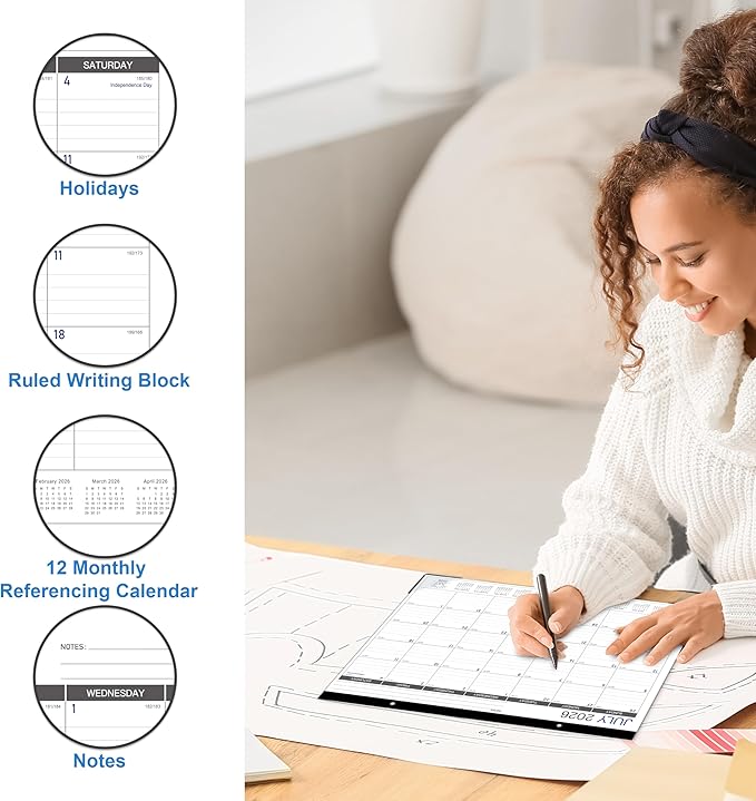 2026 Desk Calendar - Desk/Wall Calendar 2026, JAN 2026 - DEC 2026, 2026 Calendars 12 Month, Desk Calendars with Corner Protectors, Large Ruled Blocks, Thick Paper, Colorful, 14.6" x 11.5", Desktop Calendar for Daily Organizer-DeskLoop Office