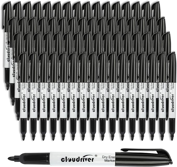 cloudriver Dry Erase Markers 128 Pack, Black Whiteboard Markers, Fine Tip, Low Odor, Bulk Dry Erase Marker For Office, home and School Supplies-DeskLoop Office